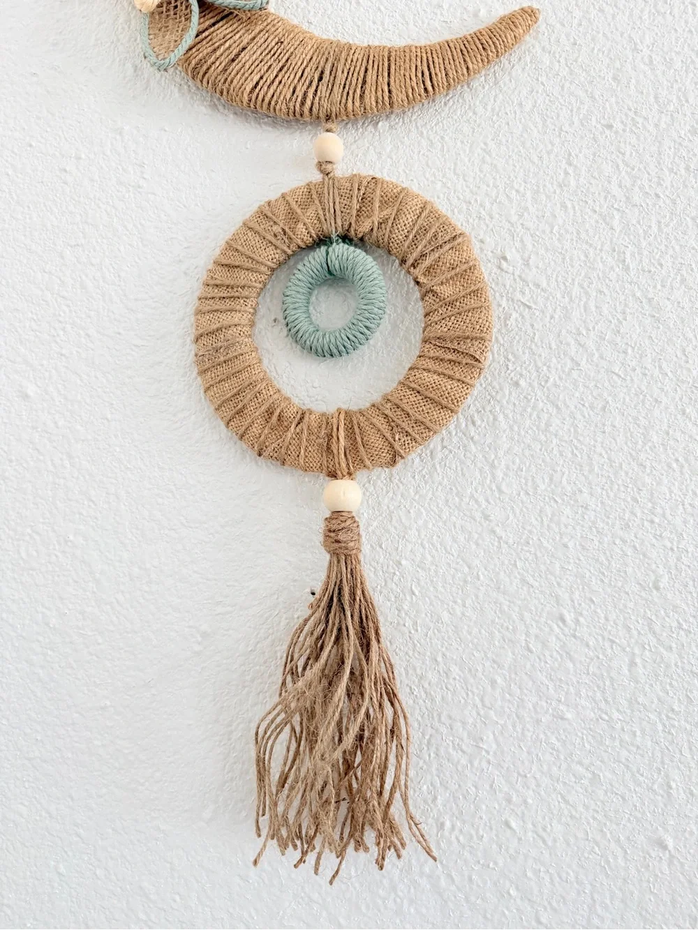 Handmade Crescent Moon & Tassel Wall Hanging - Natural and Teal